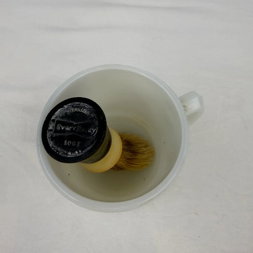 Vintage Ever-Ready 100T Shaving Brush and White Milk Glass Shaving Mug‎ Set